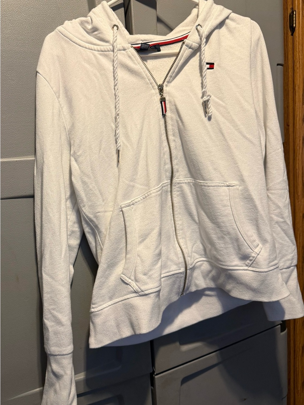 Tommy Hilfiger White Zip-Front Hooded Sweatshirt